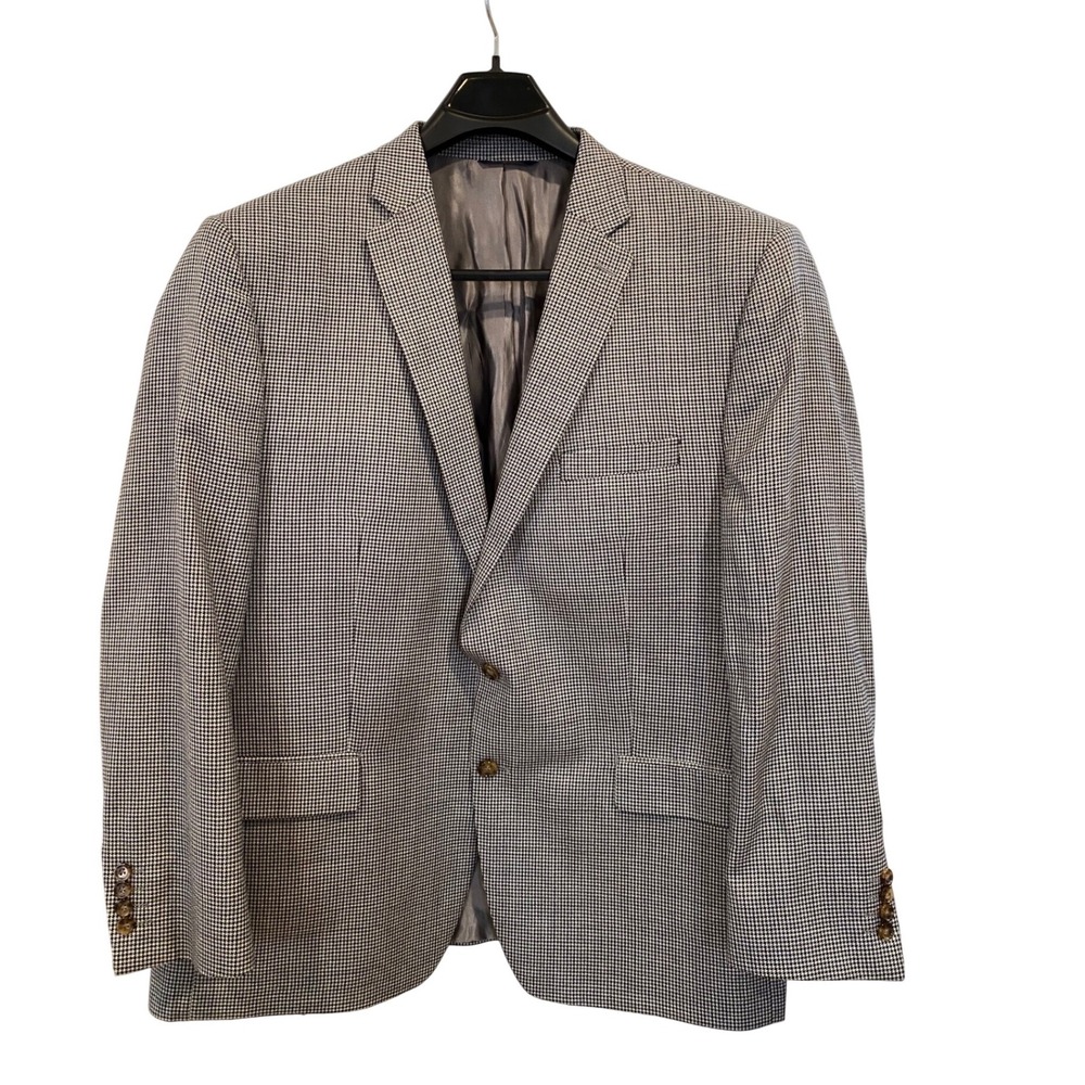 Ralph Lauren Mens 52R Houndstooth Blazer Sport Coat Navy Tan Canada‎ Wool Silk